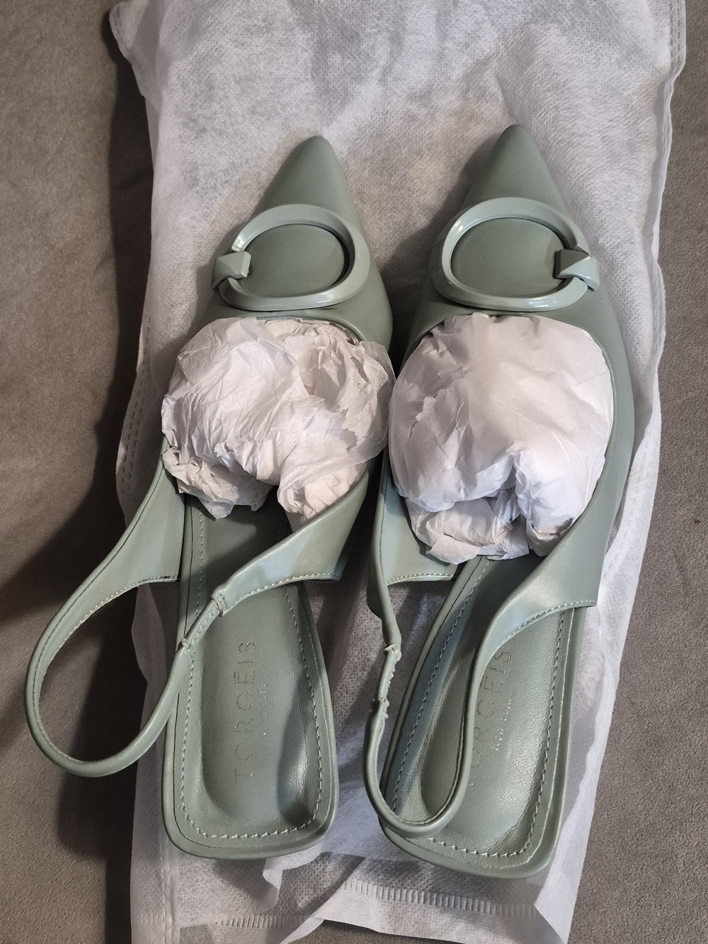 Mint Green Pointed Slingback Mules with Decorative Buckle